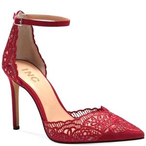 Red lacey 3 3/4 high heels size 9 perfect for a night out or a romantic dinner
